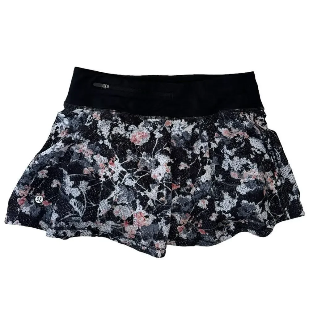 Lululemon Pace Rival Skirt Skort Floral Print Mid Rise Black Pink Size 4